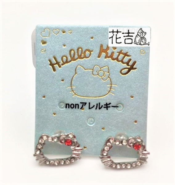 花吉商店*可愛鏤空hello kitty凱蒂貓造型水鑽耳釘 二色